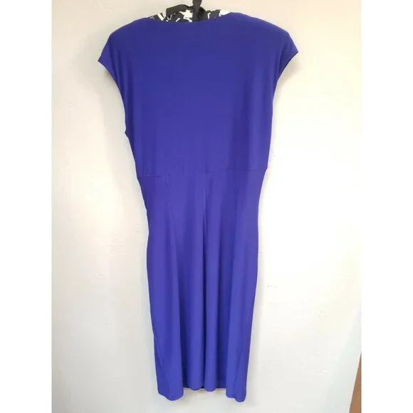 Lauren Ralph Lauren Faux-Wrap Jersey Dress Size 10P Blue Cap Sleeve Pullover - Picture 2 of 5